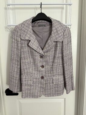 Ann Taylor Purple White Tweed Notch Collar Blazer Linen Blend Women’s Size 6